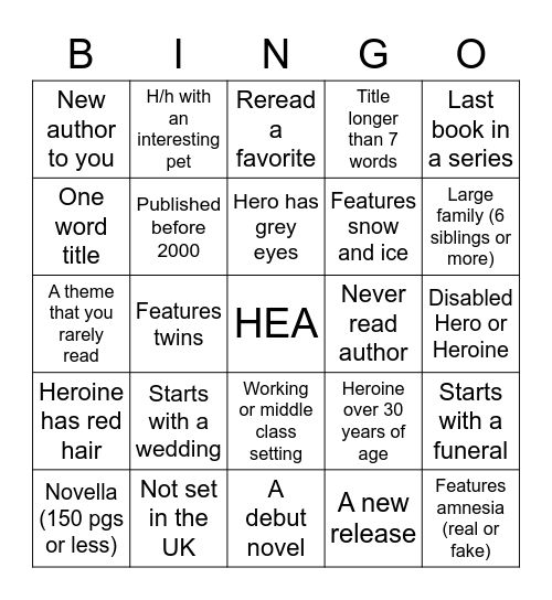 Historical Romance Bingo - 2023 Bingo Card