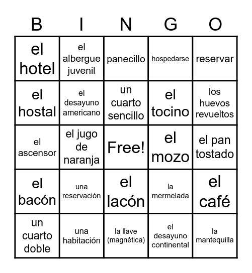 En el hotel (parte 1 y 2) Bingo Card