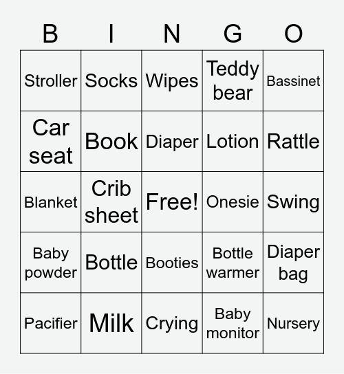 Baby Bingo Card