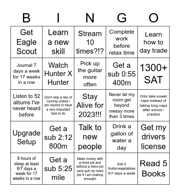 2023 Goals Bingo Card