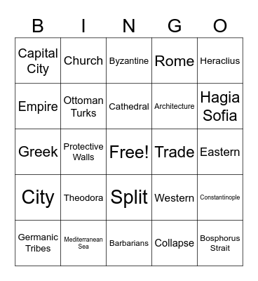 The Byzantine Empire Bingo Card