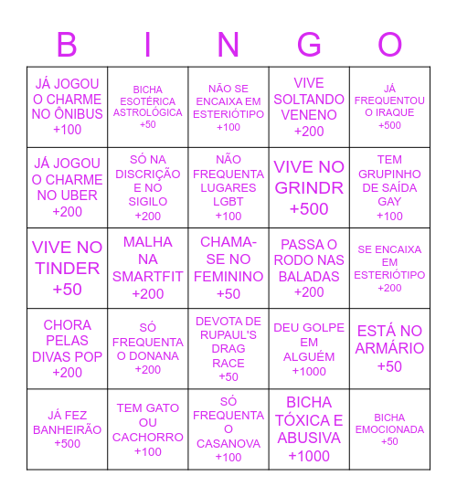 BINGO DA YAG NATALENSE TÓXICA E ABUSIVA Bingo Card