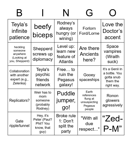 Stargate Atlantis Bingo! Bingo Card