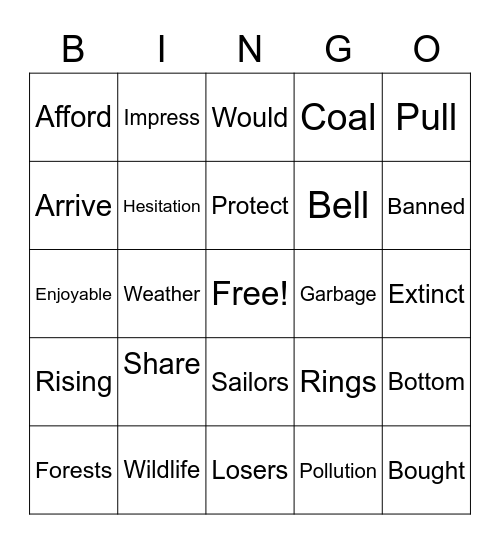 English Bingo Card