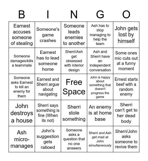 Survival Bingo Chart Bingo Card