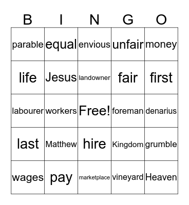 Parable of the Labourer Bingo Card
