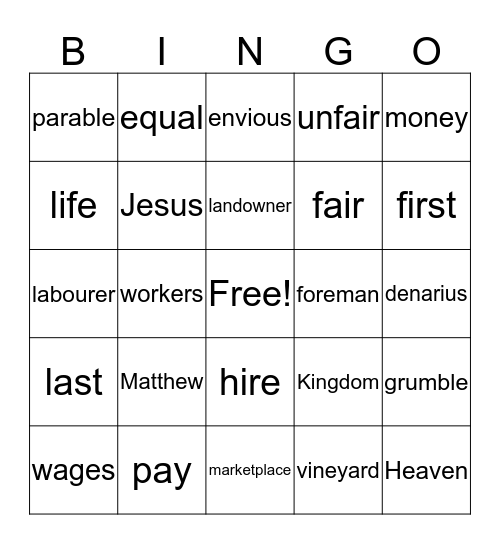 Parable of the Labourer Bingo Card