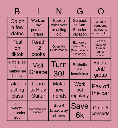 2023 Bingo Goals Bingo Card