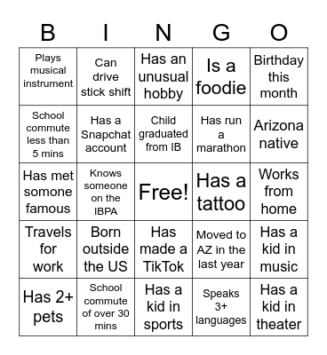 IB Ice Breaker Bingo Card