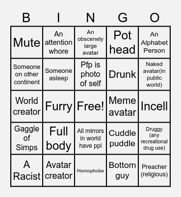 VRC People Bingo Card