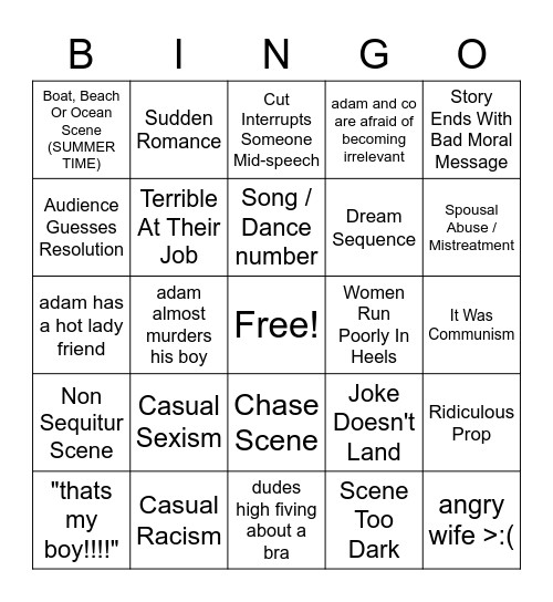 adam sandler BINGO Card