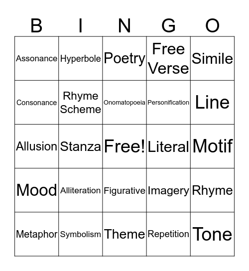 Figurative Language Bingo  Bingo Card