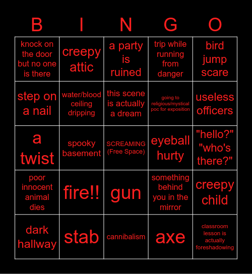 Horror Trope Bingo V2 Bingo Card