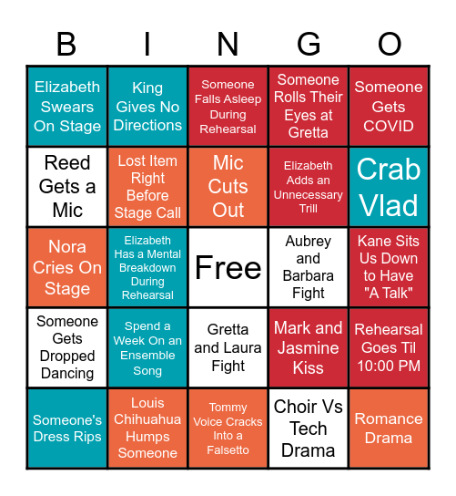 Dinner Show Bingo Card