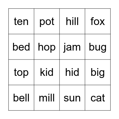 K2 Phonics Bingo Card
