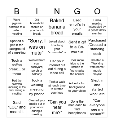TT WORKING FROM HOME BINGO Card