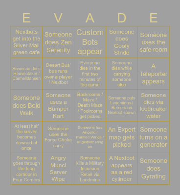 Roblox Evade Bingo Sheet Bingo Card