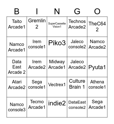 2023 Evercade Collection Bingo Card