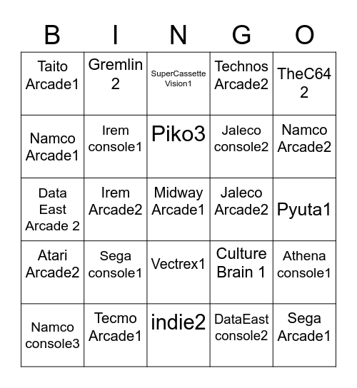 2023 Evercade Collection Bingo Card