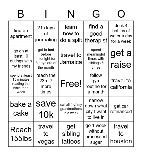 2023 Goals (first half) Bingo Card