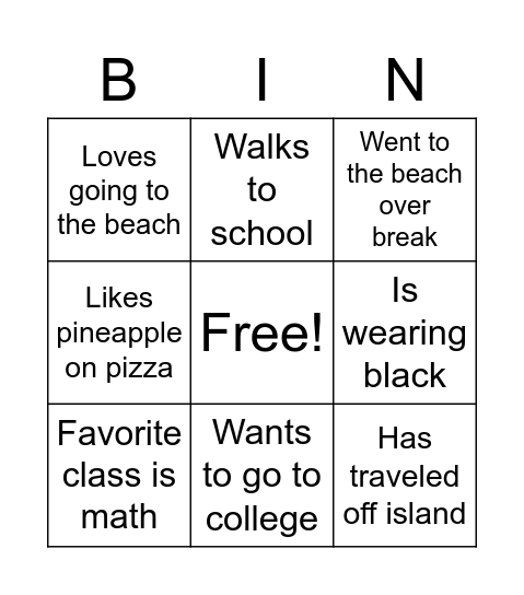 Untitled Bingo Card
