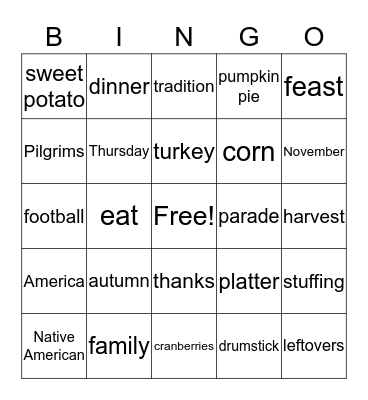 Thanksgiving Bingo Card