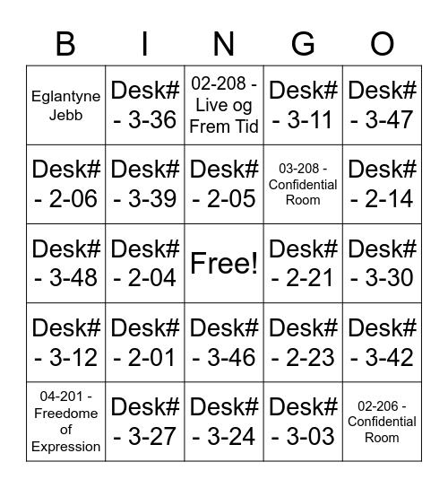 Seating Bingo! Bingo Card