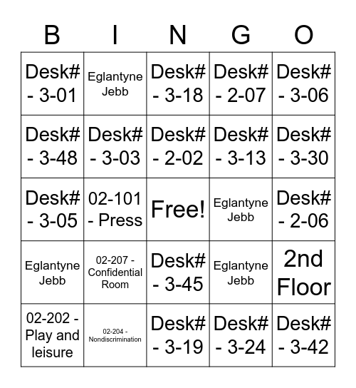 Seating Bingo Card