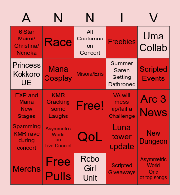 ANNIVERSARY BINGO Card