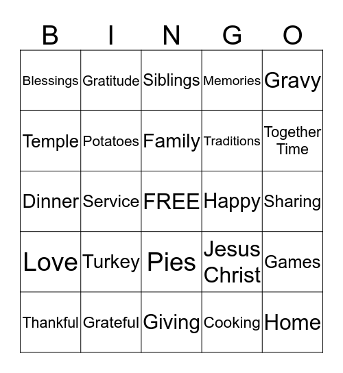 Thanksgiving Bingo Card