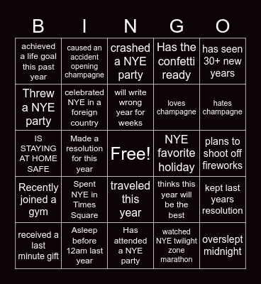 virtual new years bingo Card