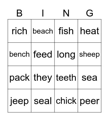 Sounds BINGO GAME Bingo Card