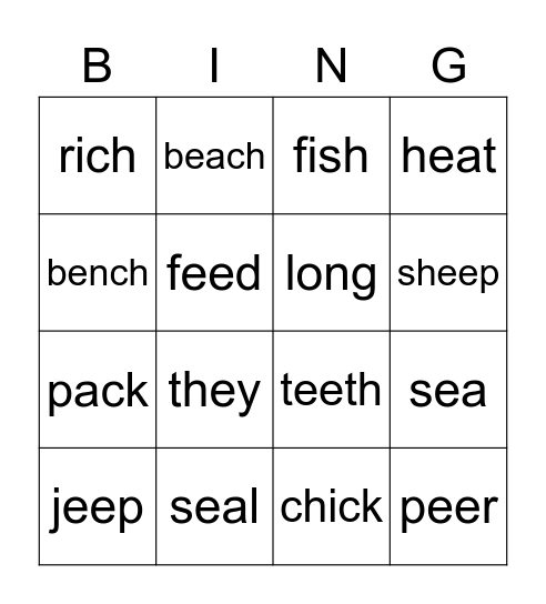 Sounds BINGO GAME Bingo Card