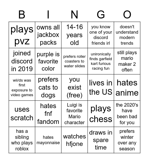 PoisonShroom Bingo Card