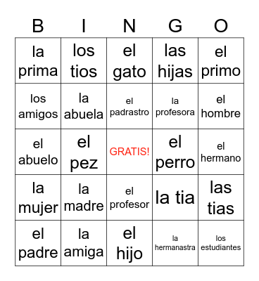 La familia Bingo Card