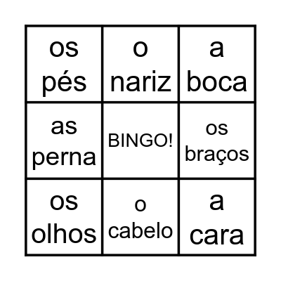Bingo: O Corpo Bingo Card