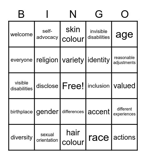 Diversity and Inclusion Bingo Card