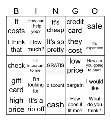 Shopping- opinions and paying Bingo Card