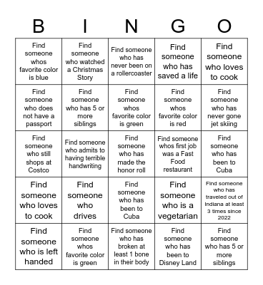 GET TO KNOW YOU Bingo Card