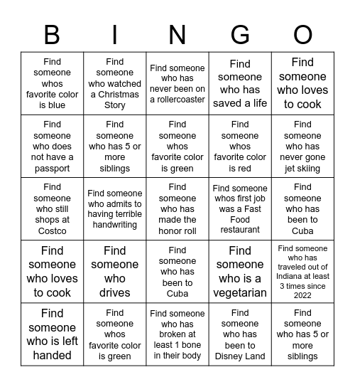 GET TO KNOW YOU Bingo Card