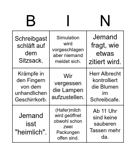 Schreibzentrum Bingo Card