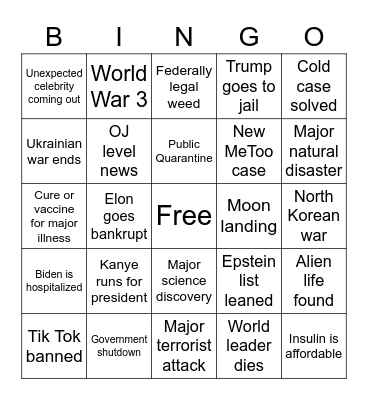 2023 the bar is low Bingo Card