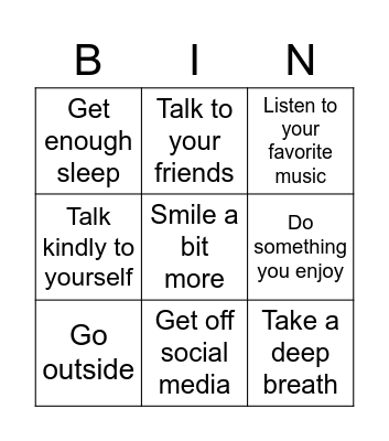 Mental Health Bingo Card