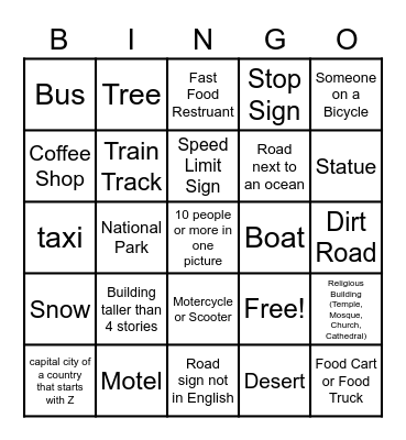 Google Maps Streetview Bingo Card