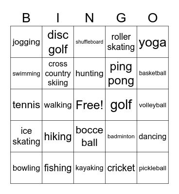 Lifetime Sports Bingo Card