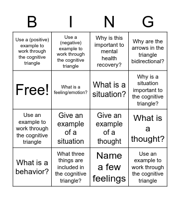 Cognitive Triangle Bingo Card