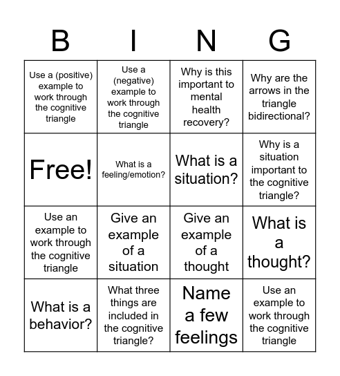 Cognitive Triangle Bingo Card