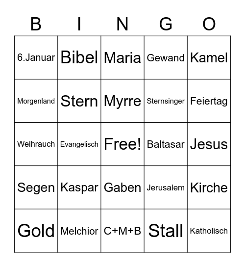 Heiligen drei Könige Bingo Card