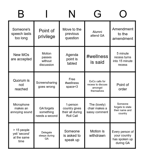 GA BINGO Card