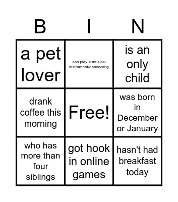 FIND SOMEONE Bingo Card
